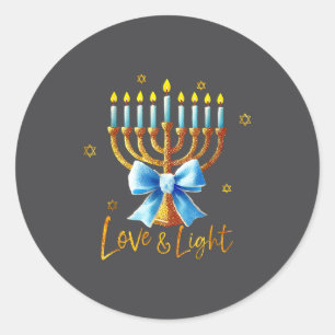 Sticker Rond Menorah d'amour Lumière de Chanukah Hanukkah Bleue