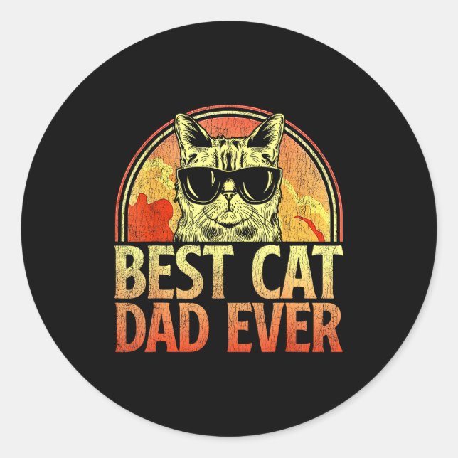 Sticker Rond Mens Cat Dad Ever Funny Cat Dad Shirt Father's Day (Devant)