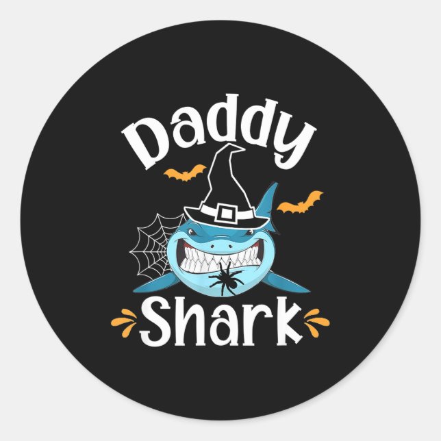 Sticker Rond Mens Daddy Shark Funny Halloween Daddy Announcemen (Devant)