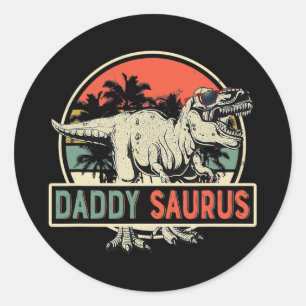 Sticker Rond Mens Daddysaurus T rex Dinosaur Daddy Saurus