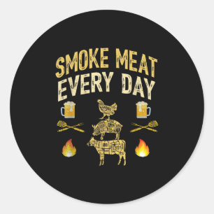 Sticker Rond Mens Drôle Papa Aime Barbecue Fumée Viande Tous Le