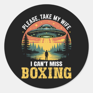 Sticker Rond Mens Drôle Ufo Boxe Plaisanterie Alien Abduction R