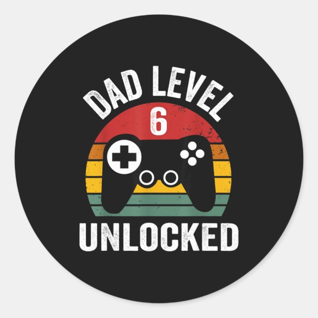 Sticker Rond Mens Funny New Dad Shirt Dad Level 6 Unlocked For  (Devant)