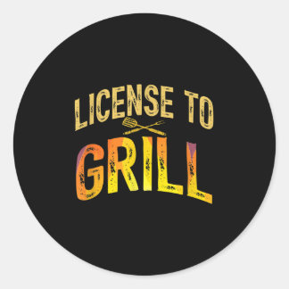 Sticker Rond Mens Funny Papa Aime Le Bbq Permis De Griller La V