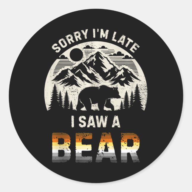 Sticker Rond Mens Gay Bear Pride Hiking Retro Funny Outdoor Tan (Devant)