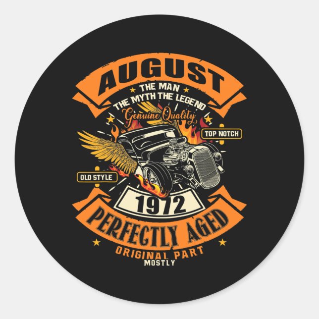 Sticker Rond Mens Man Myth Legend August 1972 50th Birthday (Devant)