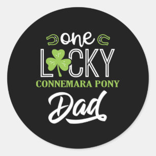 Sticker Rond Mens One Lucky Connemara Pony Horse Papa Irlandais
