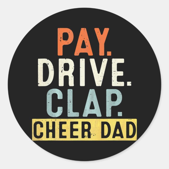 Sticker Rond Mens Paie Clap de lecteur Cheer Papa Cheerleader P (Devant)