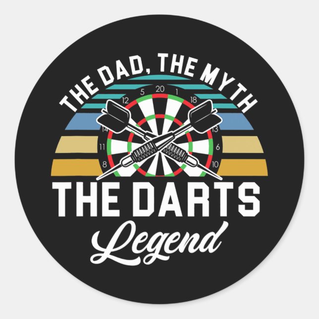 Sticker Rond Mens Papa Myth Darts Légende Père Dart Joueur (Devant)