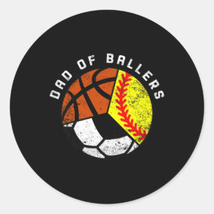 Sticker Rond Mens Papa Of Byllers Fun Softbyll Soccer Bysketbyl