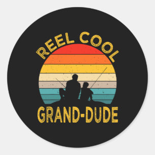 Sticker Rond Mens Reel Cool Grand Dude Pêche Papa Vintage Re