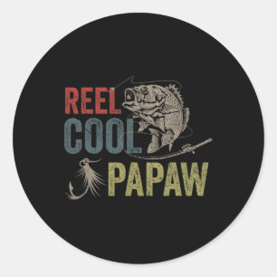 Sticker Rond Mens Reel Cool Papaw Fête des pères de pêche Cadea