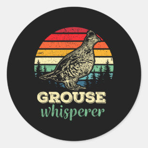 Sticker Rond Mens Retro Ruffed Grouse Whisperer Bird Hund Bi