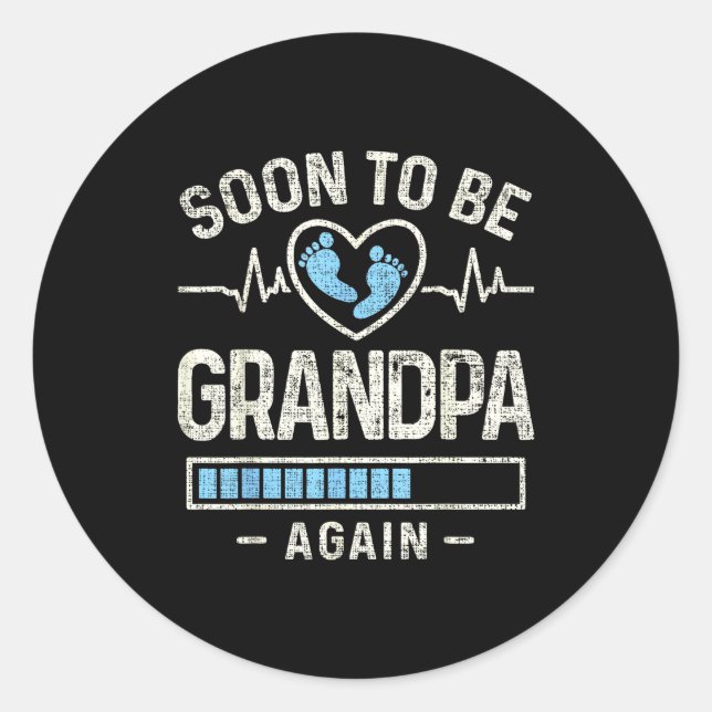 Sticker Rond Mens Soon To Be Grandpa Again Pregnancy Expecting  (Devant)