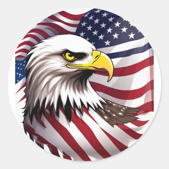 Sticker Rond Mens Tshirt avec Drapeau US et conception d'aigle (Devant)