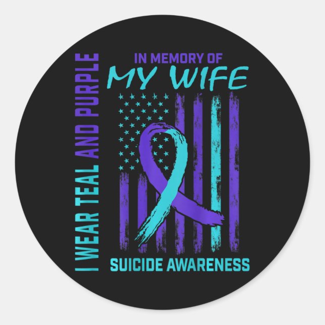 Sticker Rond Mens Turquoise Violet Ribbon Suicide Indicateur Wi (Devant)