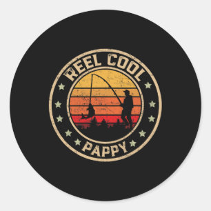 Sticker Rond Mens Vintage bobine Cool Pappy Fish Fishing Funny 