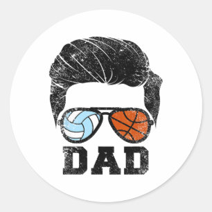 Sticker Rond Mens Volleyll Sketll Papa Funny Volleyll Sketll Pl