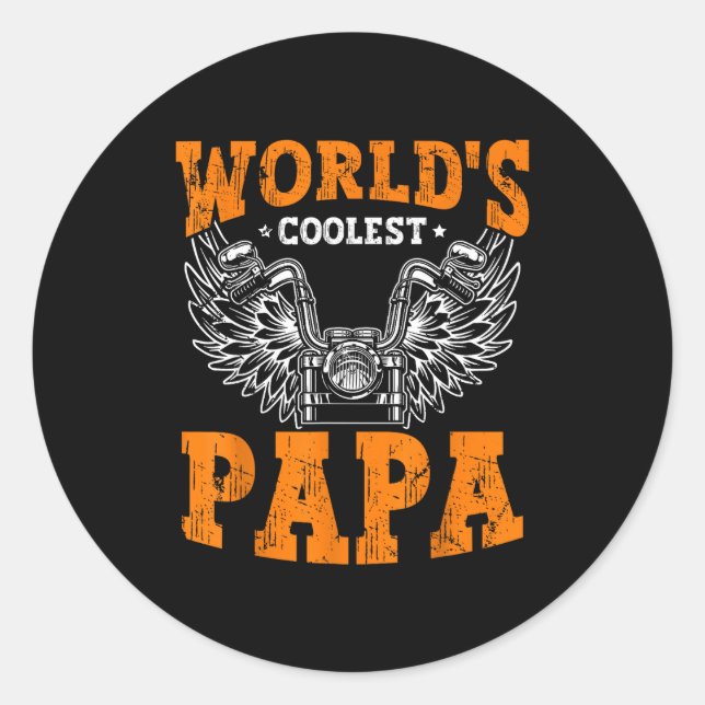 Sticker Rond Mens World's Coolest Papa Dad In The World Father' (Devant)