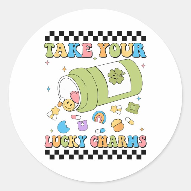 Sticker Rond Mental Awareness Take Your Lucky Charm Pills Healt (Devant)