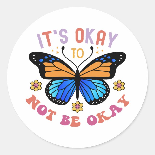 Sticker Rond Mental Health Awareness Monarch Butterfly (Devant)