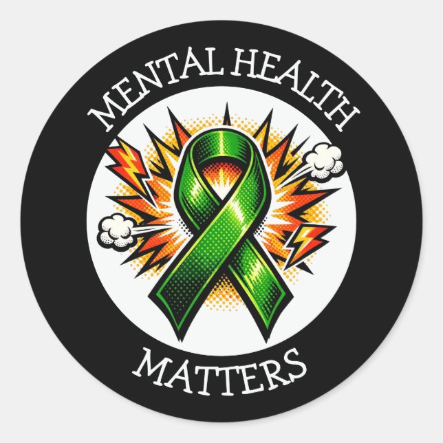 Sticker Rond Mental Health Matters Pop Art Green Ribbon (Devant)