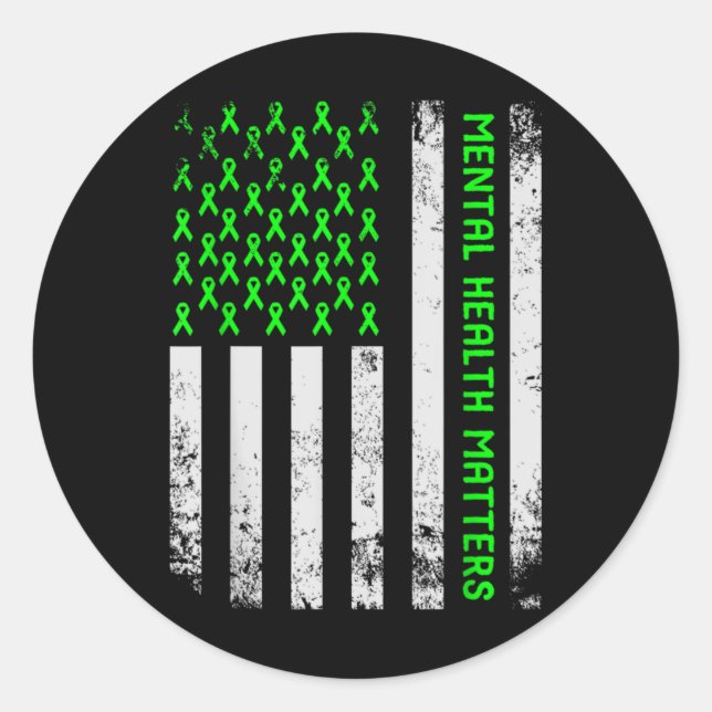 Sticker Rond Mental Health S Human Brain Illness Awareness Gree (Devant)