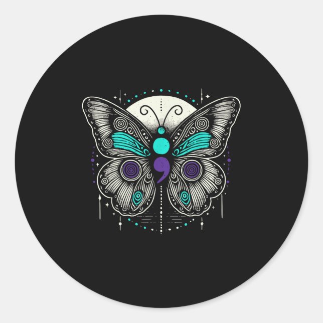 Sticker Rond Mental Health Suicide Awareness Semicolon Butterfl (Devant)