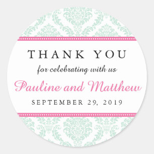Sticker Rond Menthe chic et mariage damassé rose
