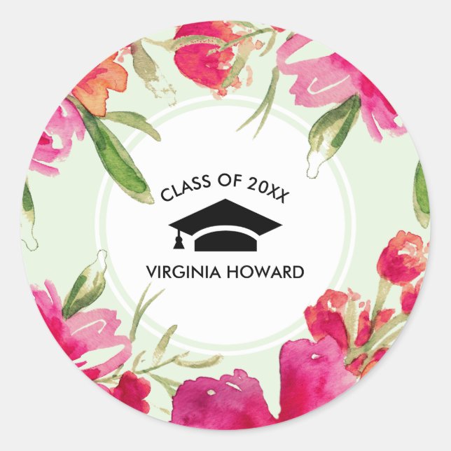 Sticker Rond Menthe | Fuchsia Floral Graduation (Devant)