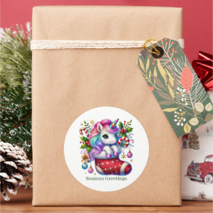 Sticker Rond Menthe poivrée de Noël festive unicorne personnali