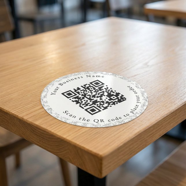 Sticker Rond Menu de table du café QR Code (QR Code cafe table menu Classic Round Sticker.)