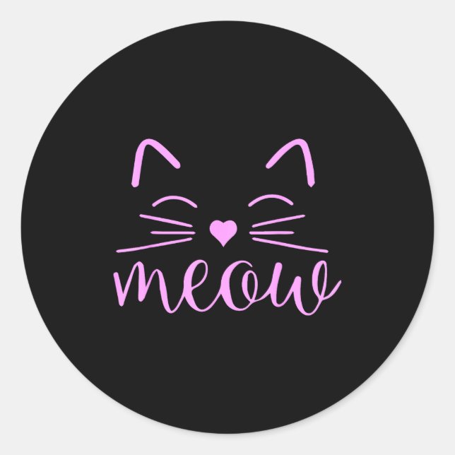 Sticker Rond Meow Cute Cat Face Funny Quote For Cat Fans  (Devant)