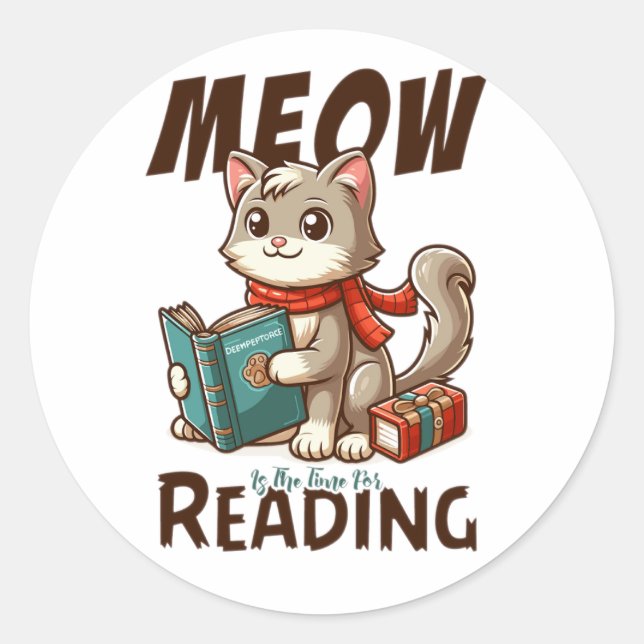Sticker Rond Meow est le moment de lire (Devant)