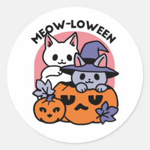 Sticker Rond Meow-Loween - Cute Halloween Conception Chat