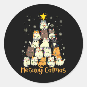 Sticker Rond Meowa Catmas Chat Noël Arbre de Noël Filles Garçon