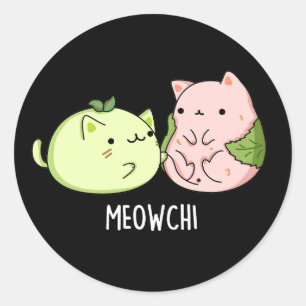Sticker Rond Meowchi Funny Mochi Pun Dark BG