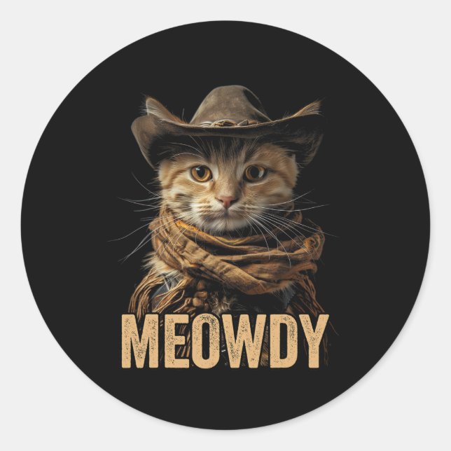 Sticker Rond Meowdy Chat Chemise Meowdy Cowboy Chat Pays Ouest (Devant)