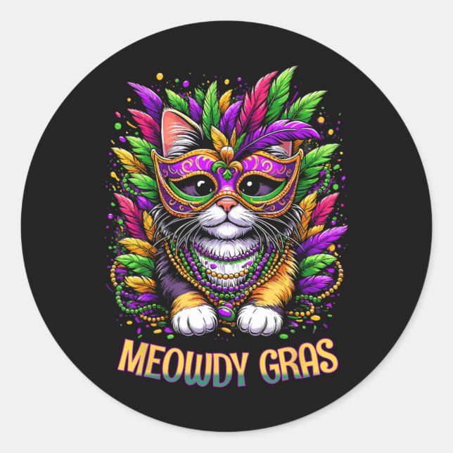 Sticker Rond Meowdy Gras Chat Kitten Masquerade Mardi Gras Perl (Devant)