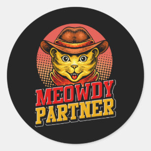 Sticker Rond Meowdy Partenaire Western Texas Cute Animal Chat F