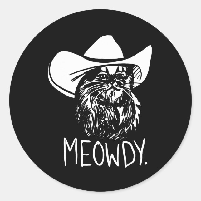 Sticker Rond Meowdy Texas Cat Meme (Devant)