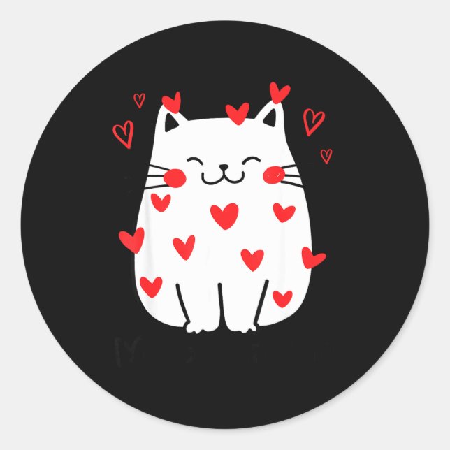 Sticker Rond Meowentine Cute Cat Valentines Day Heart Meow Kitt (Devant)