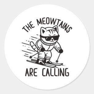 Sticker Rond Meowest appelé Drôle Ski Chat Snow Ski Lo
