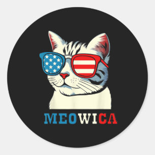 Sticker Rond Meowica 4 juillet Chat Lunettes de soleil Drapeau