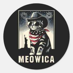 Sticker Rond Meowica États-Unis merica Chat 4 juillet Drôle Pat