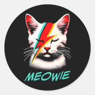Sticker Rond Meowie Cat Rock Musique Concert Band Hommes Enfant