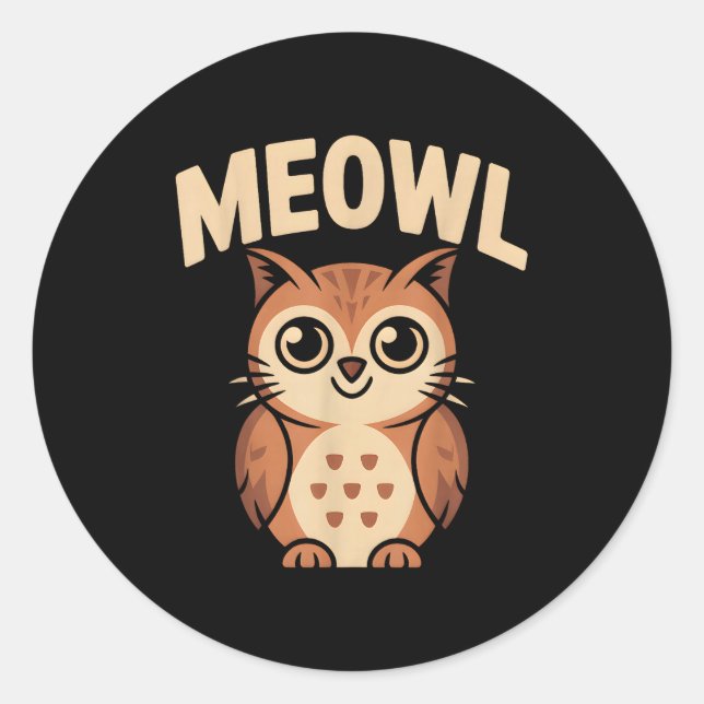 Sticker Rond Meowl Cat Owl Hybrid Funny Meme Brain Rot Gen Alph (Devant)