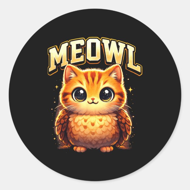 Sticker Rond Meowl Funny Meow Cat Owl Brainrot Meme Teen Kids  (Devant)