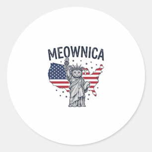 Sticker Rond Meownica Chat Patriotique Design Vectoriel Vintage