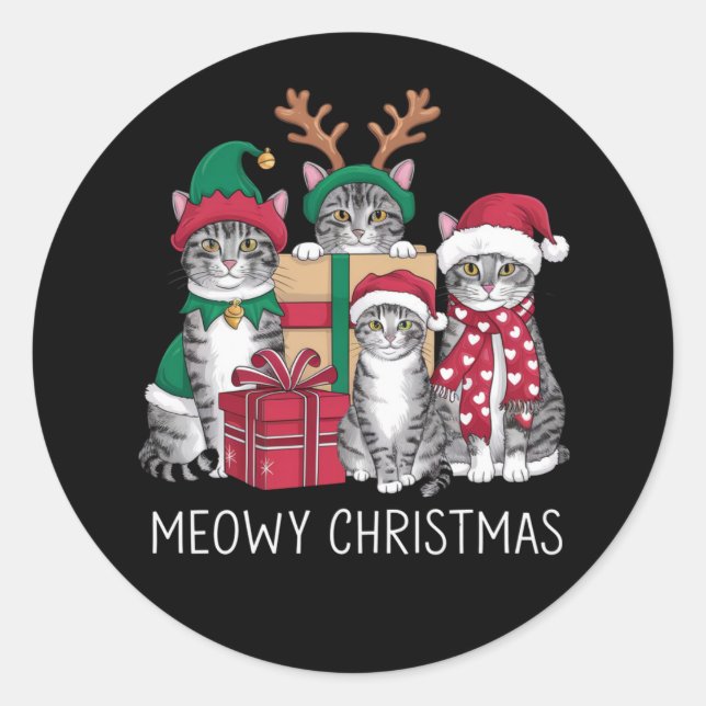 Sticker Rond Meowny Noël Chat Noël Xmas Funny Chats Amoureux (Devant)